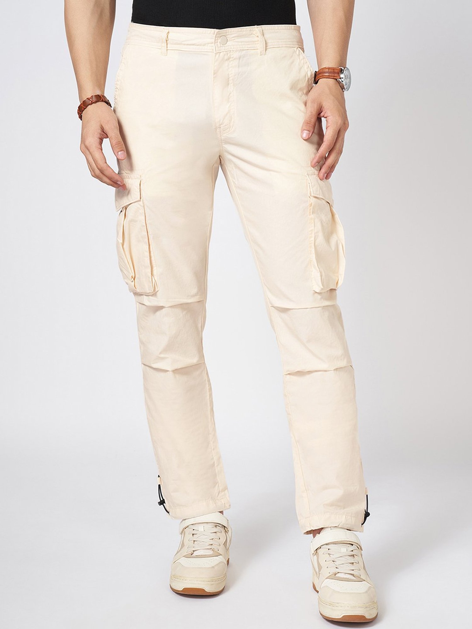 Urban Ranger by Pantaloons Ivory Cotton Regular Fit Solid Cargo