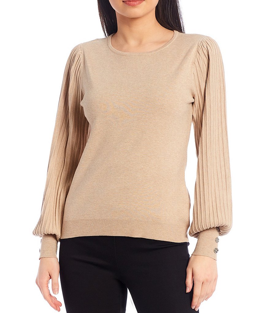 Alex Marie Rosa 3/4 Sleeve Button Front Round Neck Cardigan