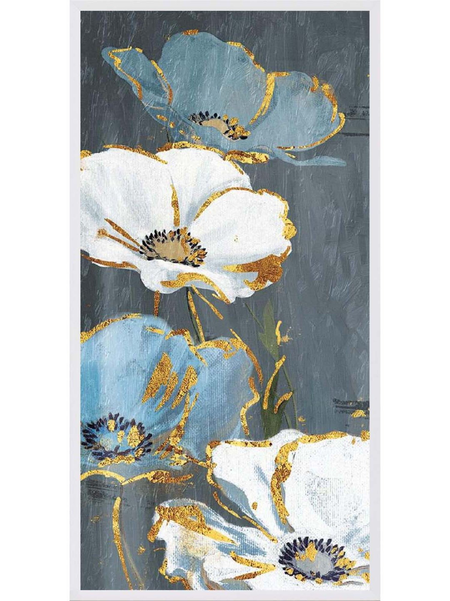 ARTE'VENUE Floral Shine Grey & White Canvas Wall Arts - Set of 2 (11 X 21 inch Each)