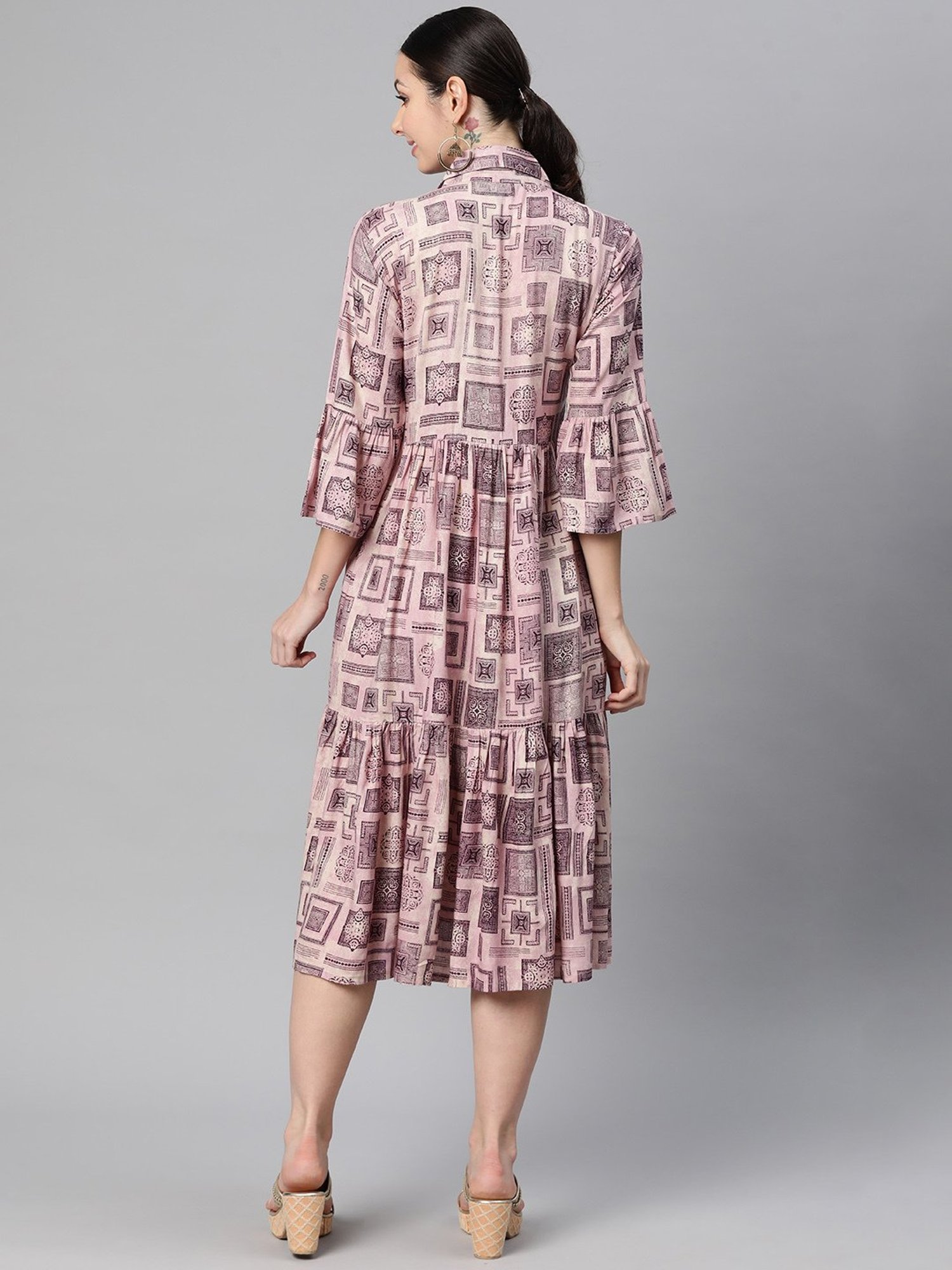 Indibelle Light Purple Printed Ethnic Dress