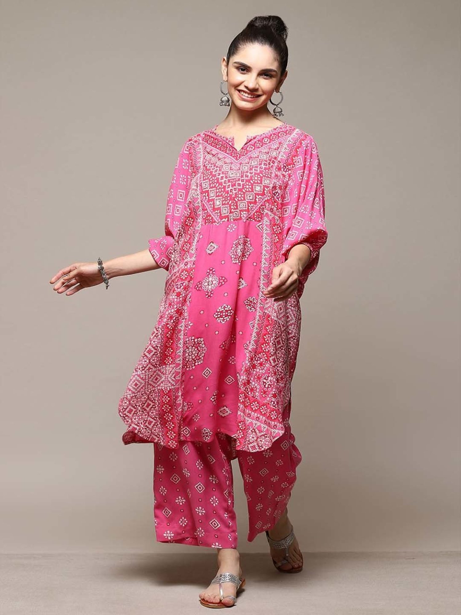 Biba Pink Printed Kurta Palazzo Set