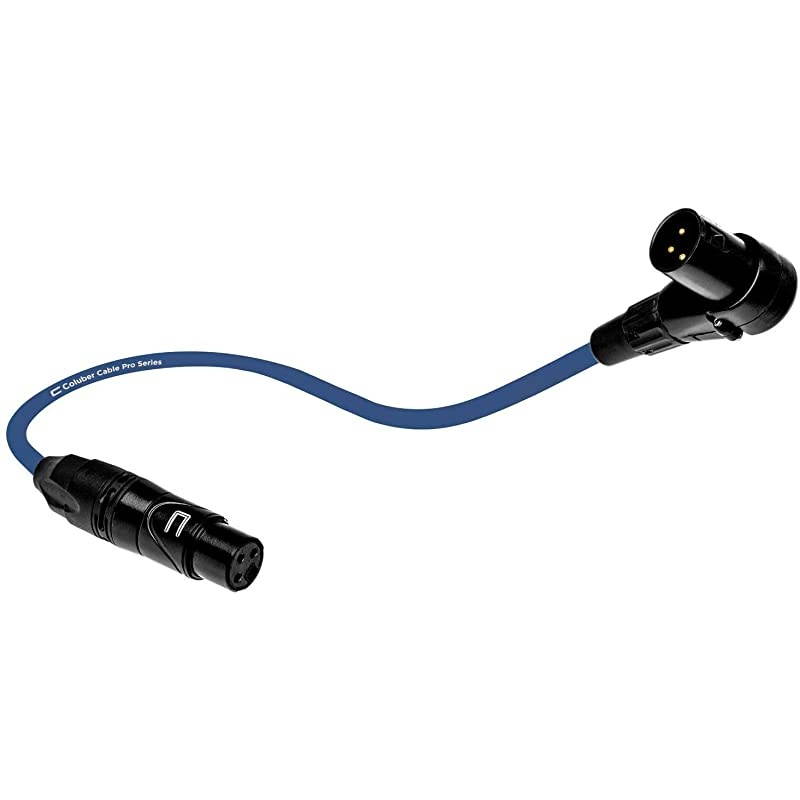 XLR Cable Right Angle Male to Straight Female - 75 Feet Blue - Pro 3-Pin Microphone Connector for Powered Speakers, Audio Interface or Mixer for Live Performance & Recording