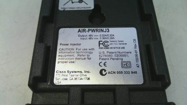 Cisco Systems Aironet Power Injector AIR-PWRINJ3 47-15936 01