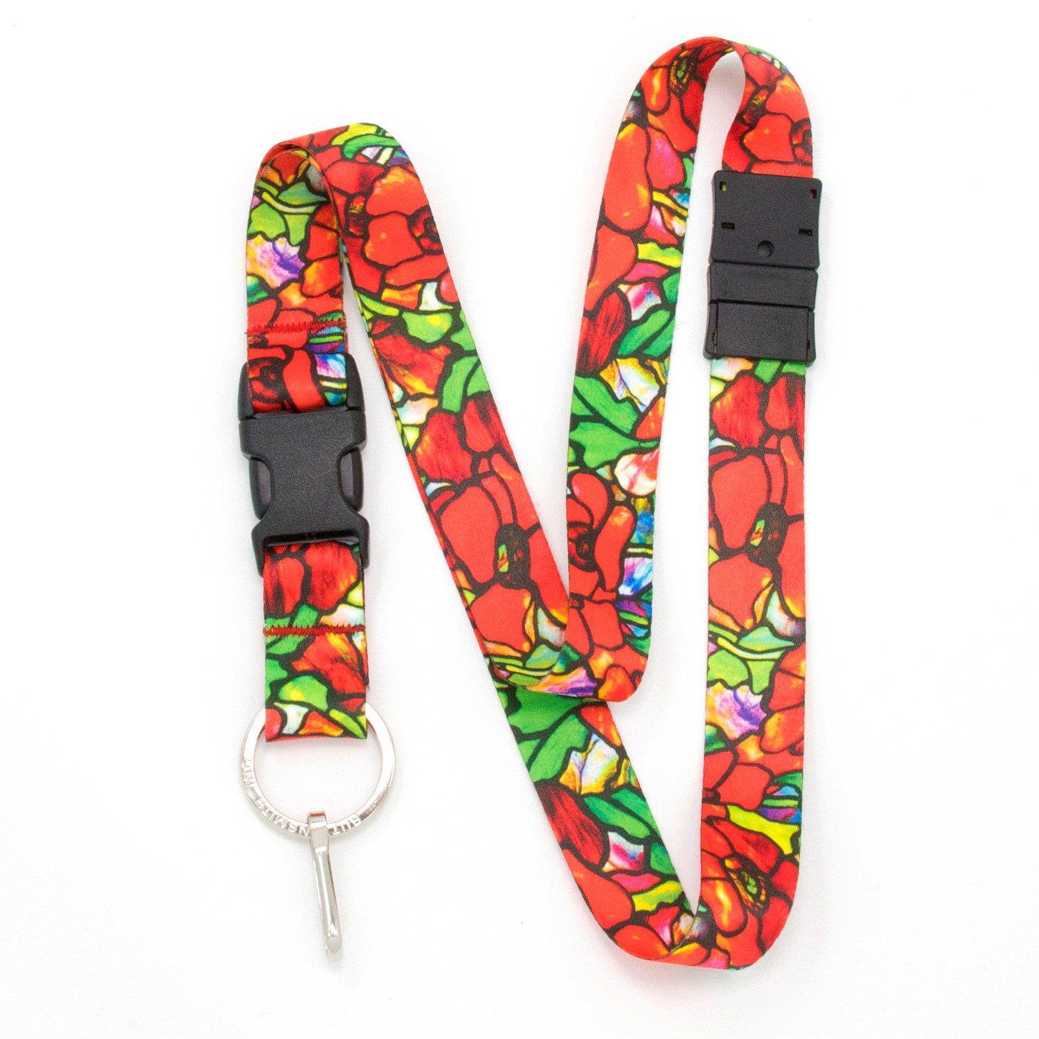 Buttonsmith Tiffany Poppies Premium Breakaway Lanyard - Safety Breakaway, Buckle and Flat Ring - Made in USA