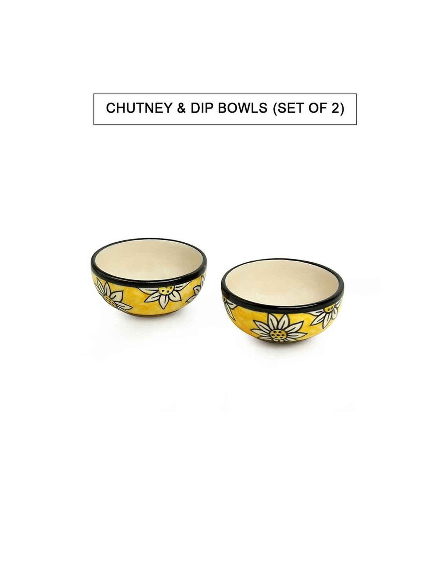ExclusiveLane 'Californian Sunflowers' Bright Yellow & White Ceramic Chutney & Dip Bowl - Set of 2