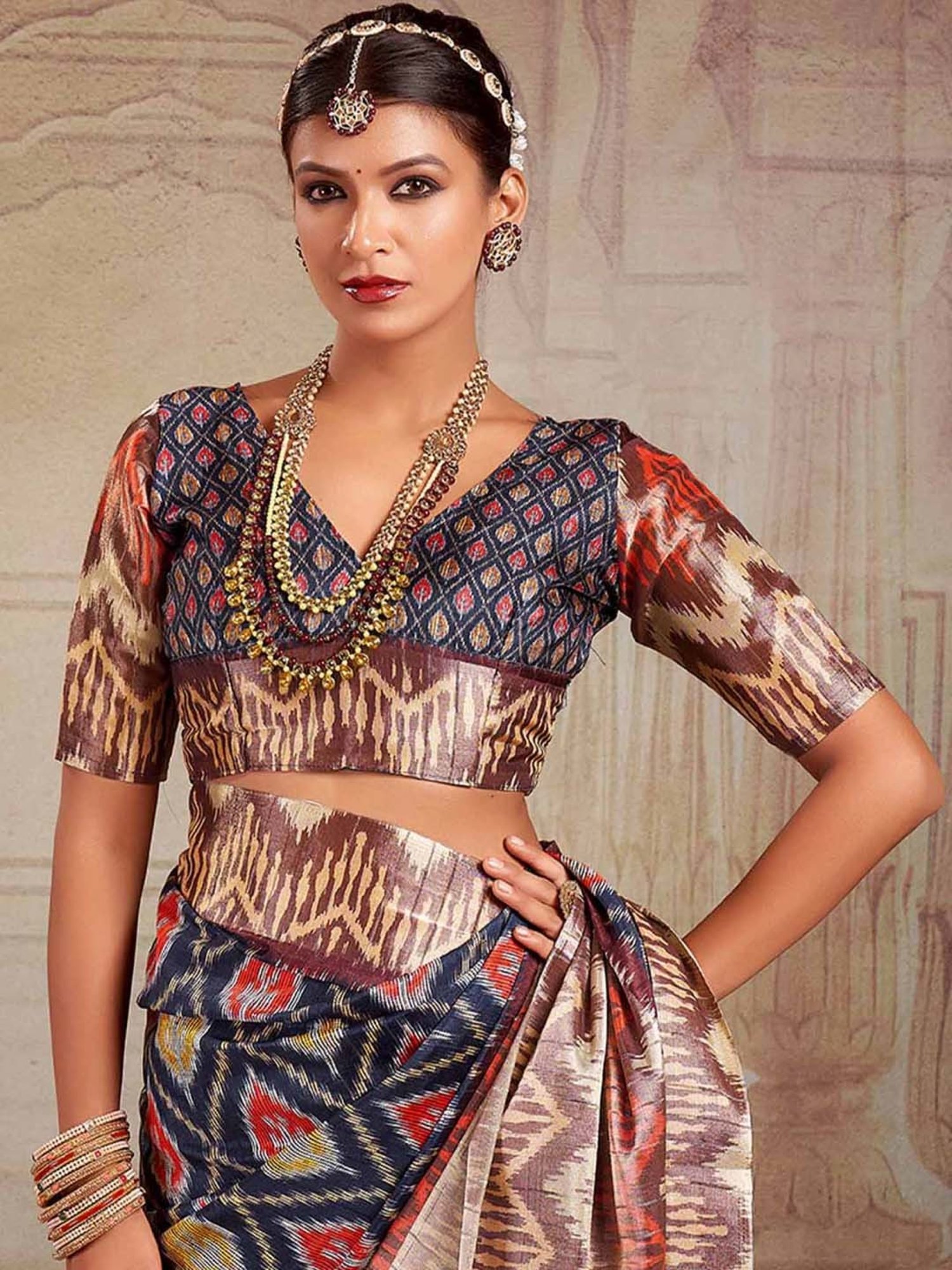 Saree Mall Navy Printed Saree With Unstitched Blouse