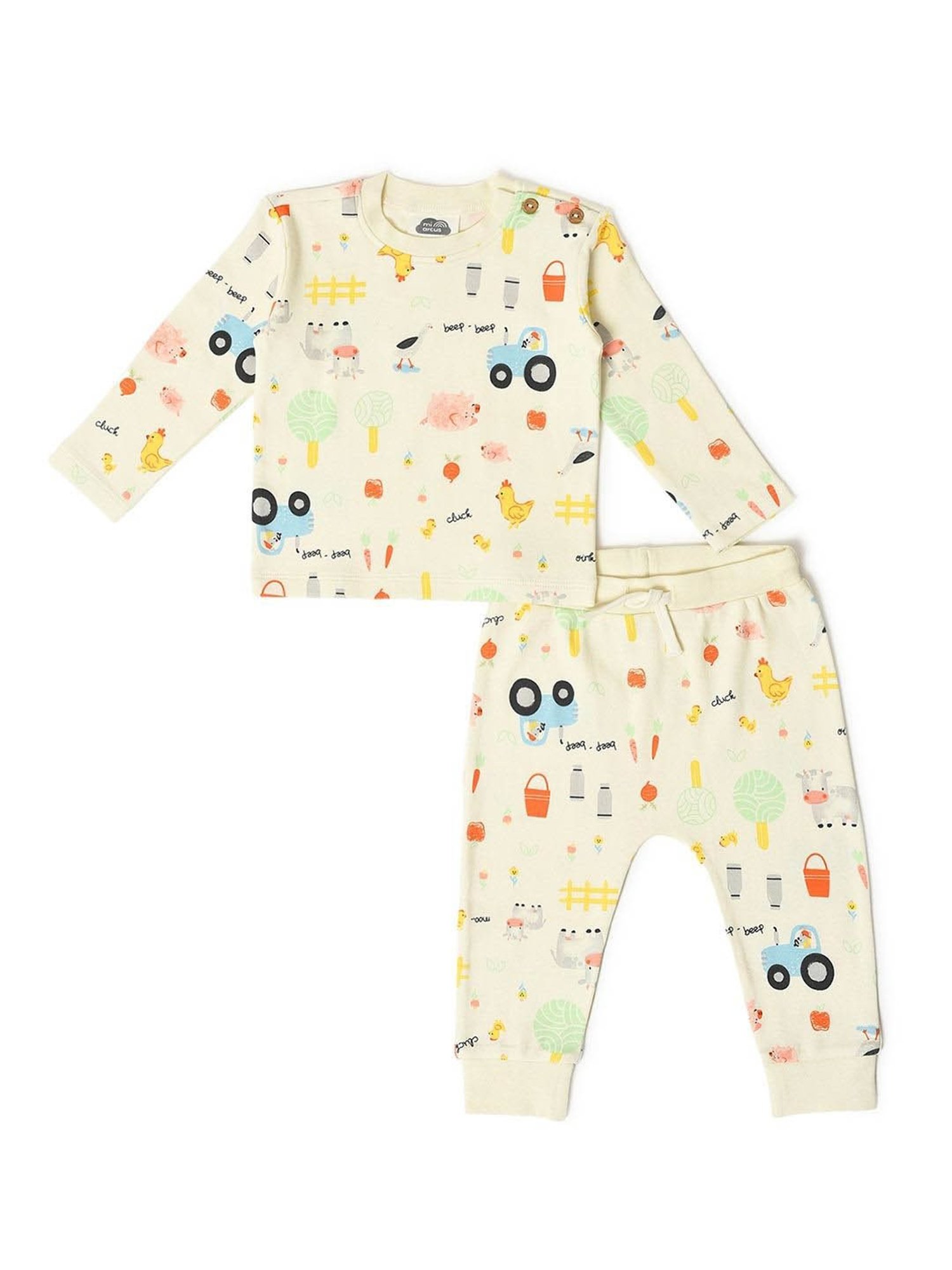 MiArcus Kids Cream Printed Sweatshirt with Pyjamas
