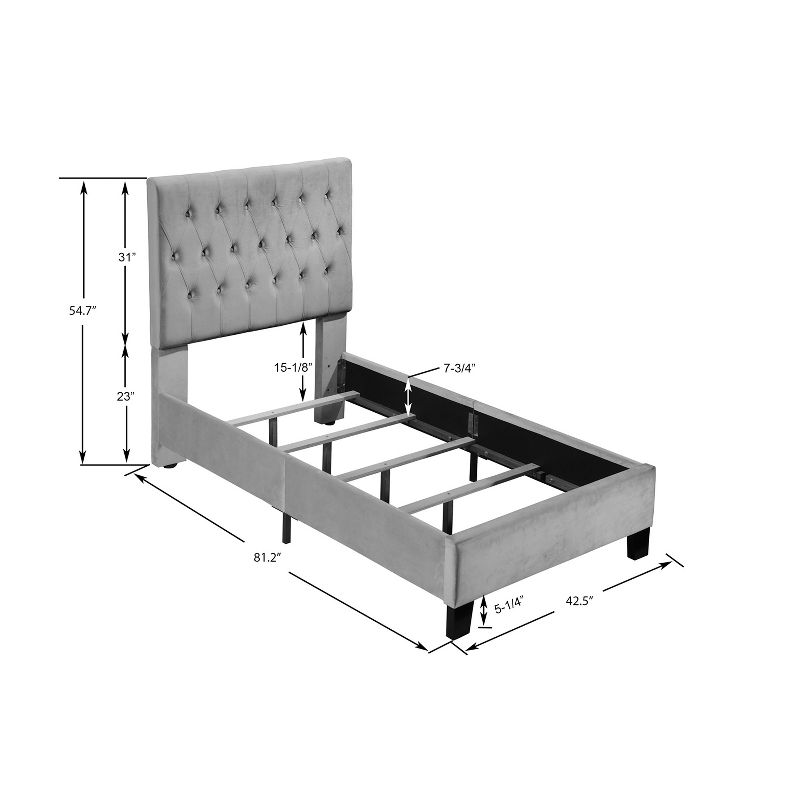 Wallace & Bay Dalton Twin Velvet Upholstered Bed Headboard and Footboard for Low Profile Box Spring or Foundation, Cobalt