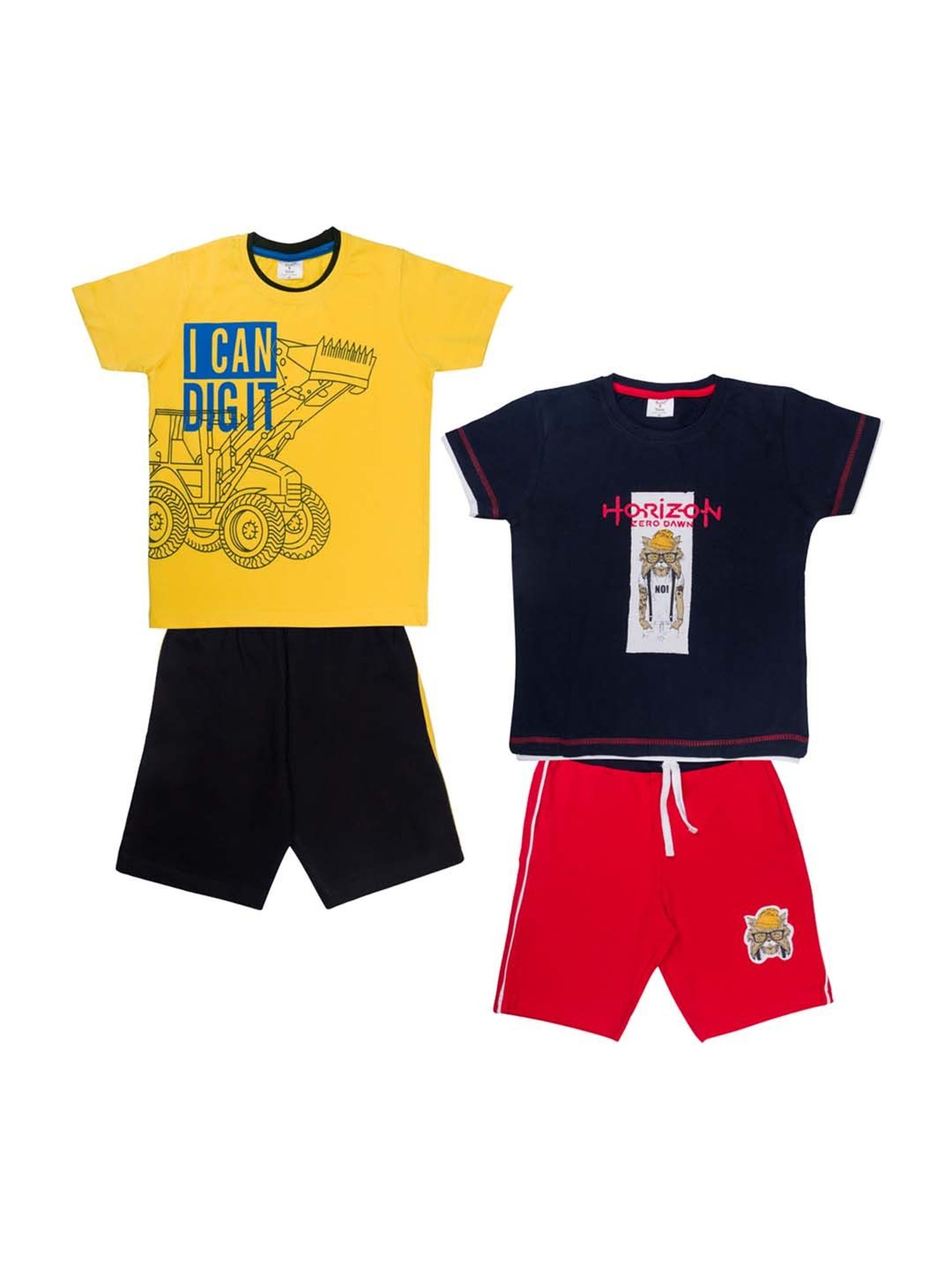 Todd N Teen Kids Yellow & Navy Cotton Printed T-Shirt & Shorts - Pack of 2