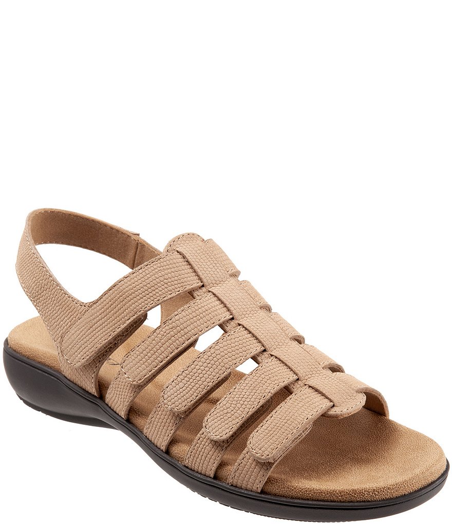 Trotters Tiki Lizard Textured Nubuck Hook and Loop Leather Sandals