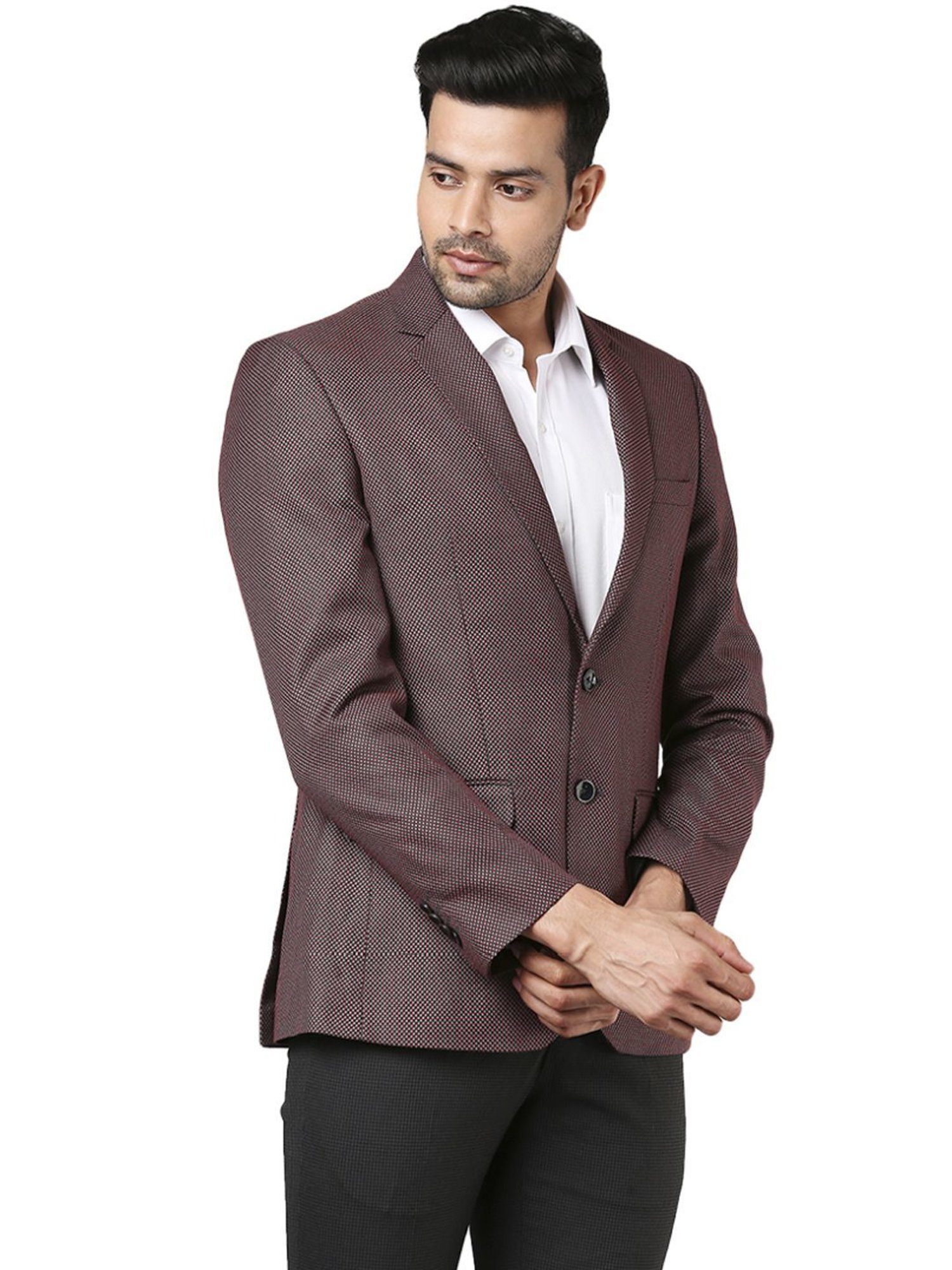 Raymond Maroon  Regular Fit Printed Blazer