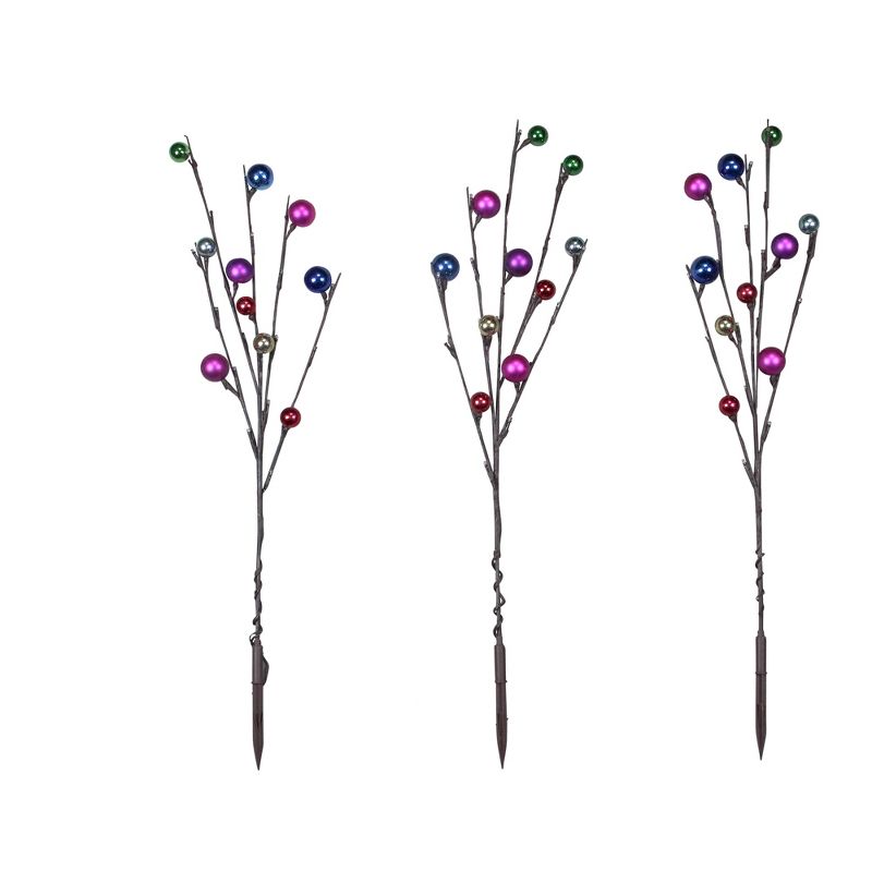 Ganz Set of 3 Pre-Lit Vibrantly Colored Battery Operated LED Ball Twig Tree Christmas Decor 30"