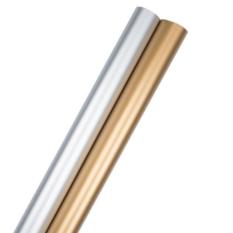JAM PAPER Silver & Gold Gift Wrapping Paper Roll Combo Pack - 2 packs of 25 Sq. Ft.