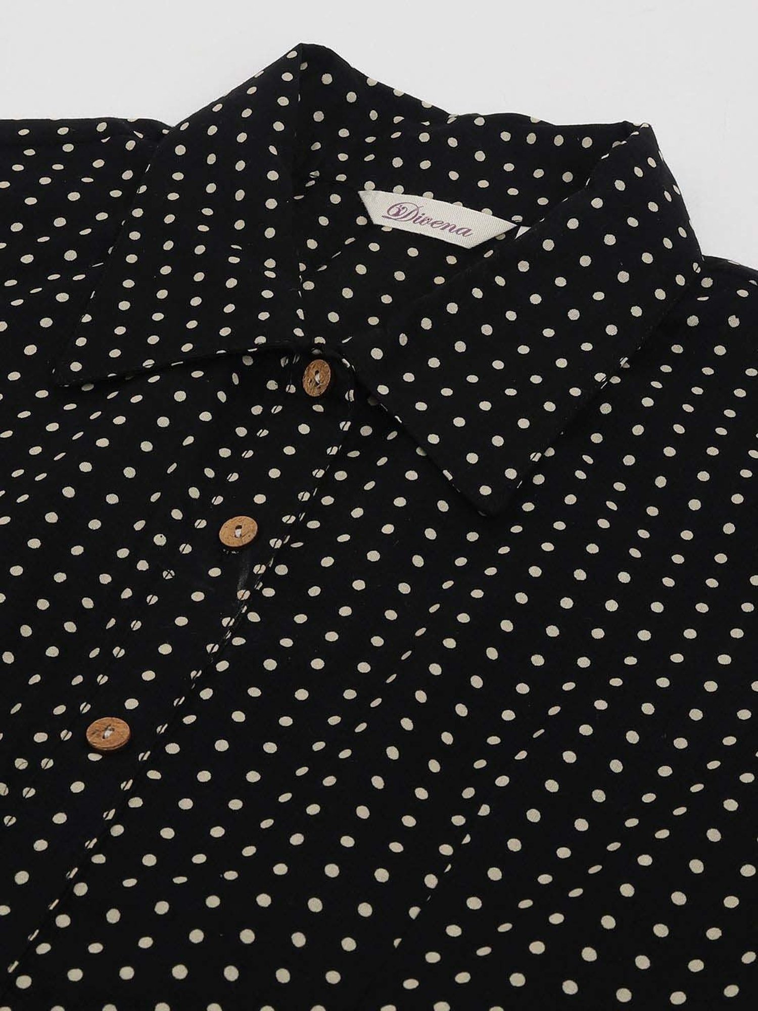 Divena Black Cotton Polka Dots Top