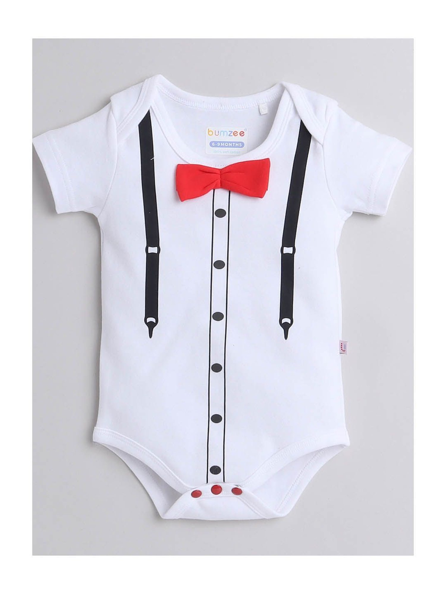 Bumzee Kids White & Black Printed Bodysuit with Pyjamas