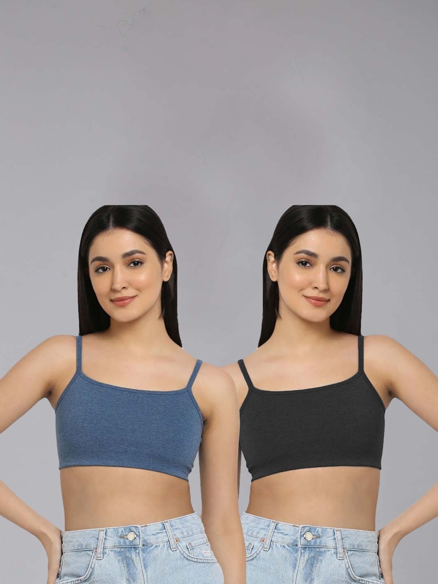AROUSY Blue & Black Cotton Beginner's Bra - Pack Of 2