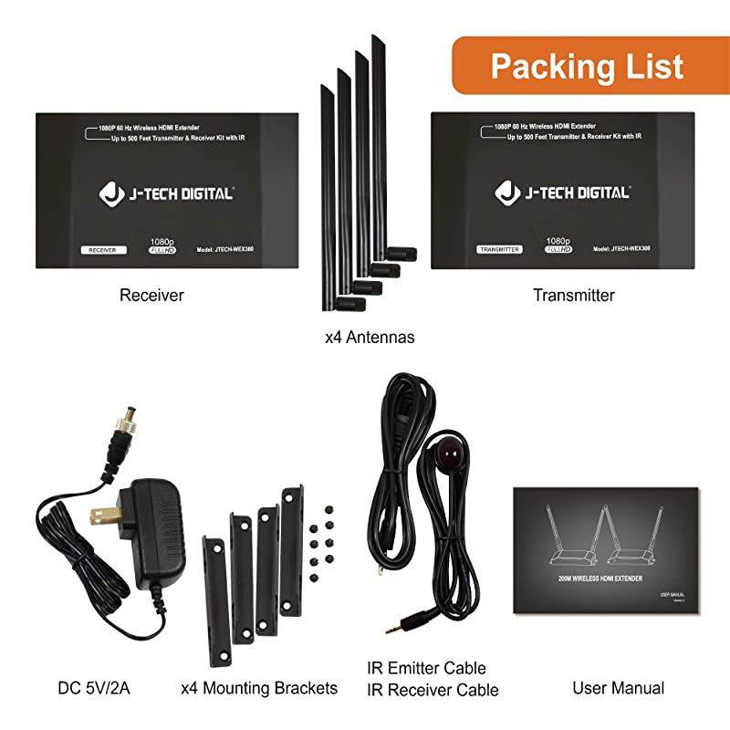 Wireless HDMI 4K Extender Zero Latency 30M (100ft) 4K@30Hz HDCP 1.4 with CEC Function for Gaming, Live TV and Desktop Computer [JTECH-WEX-60GA]