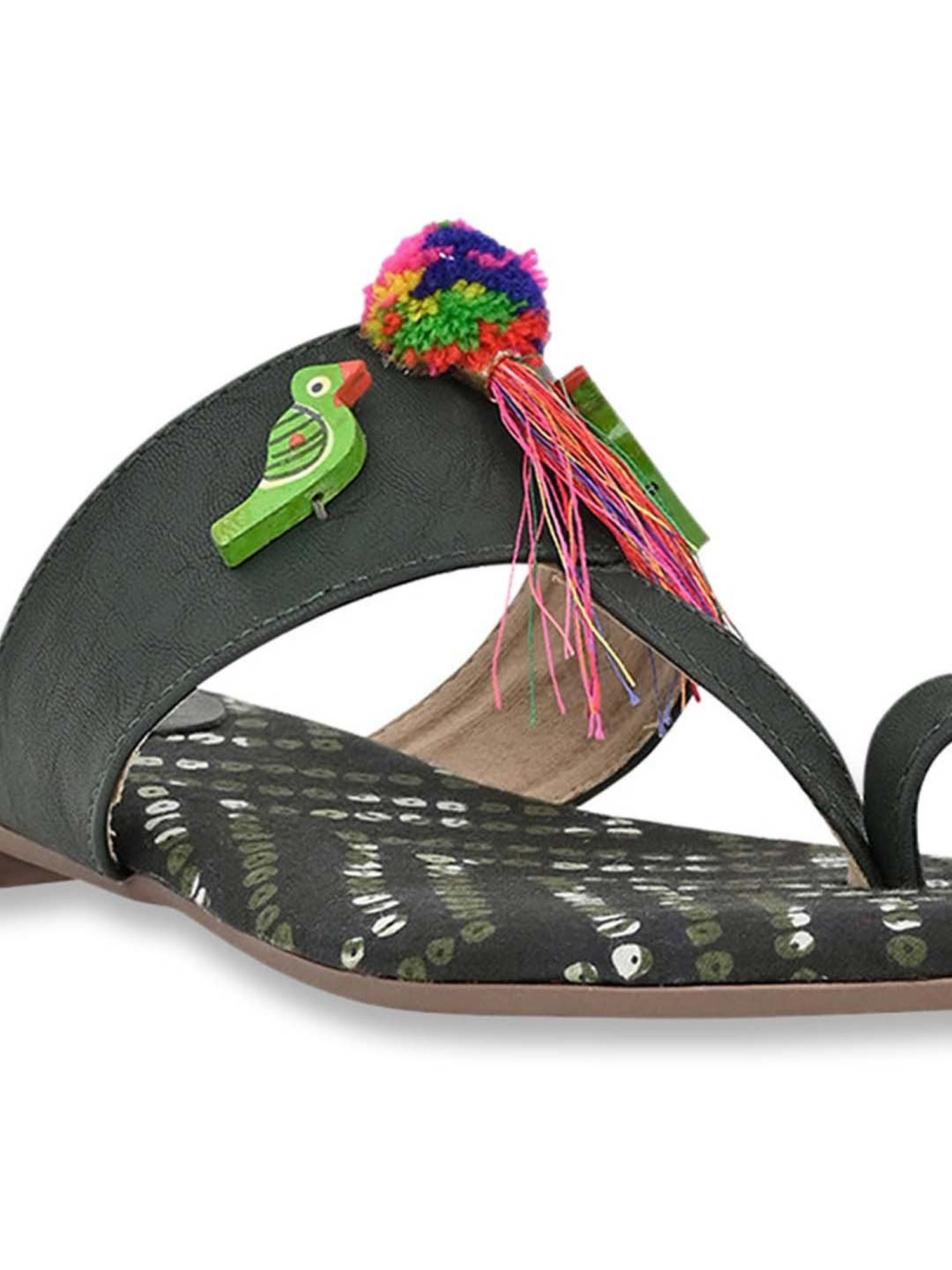 Jove Women's Pine Green Toe Ring Sandals