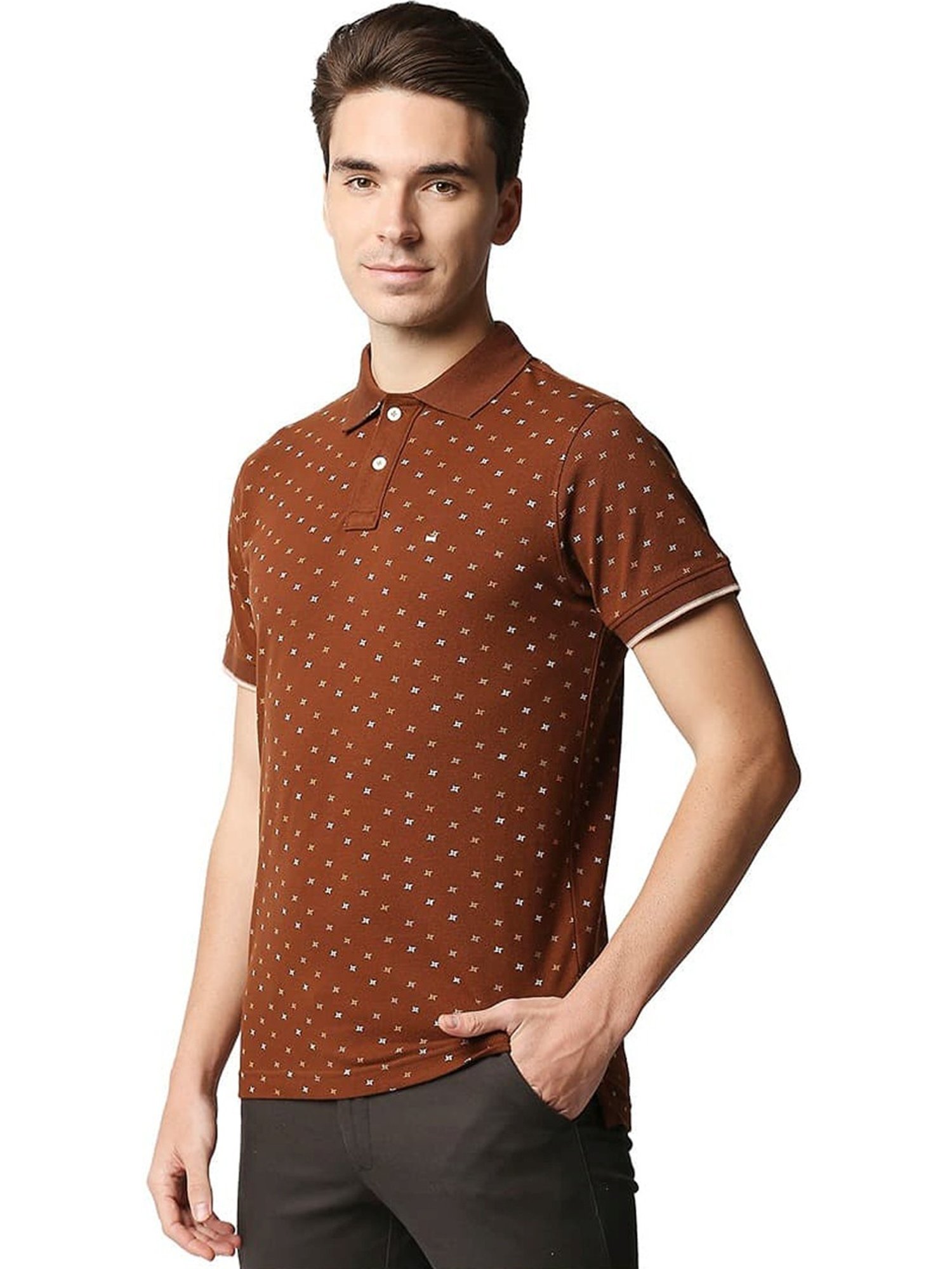 Basics Sorrel Horse Cotton Muscle Fit Printed Polo T-Shirt