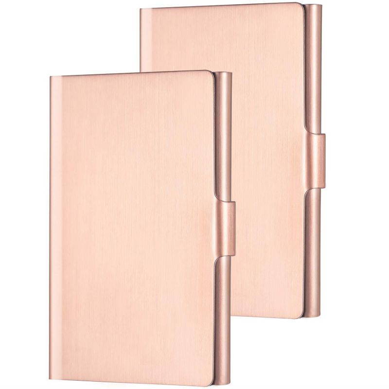 BBTO 2 Pack Unisex Business Card Holder Stainless Steel Card Container Case for Credit Card Name Card ID Card, Rose Gold