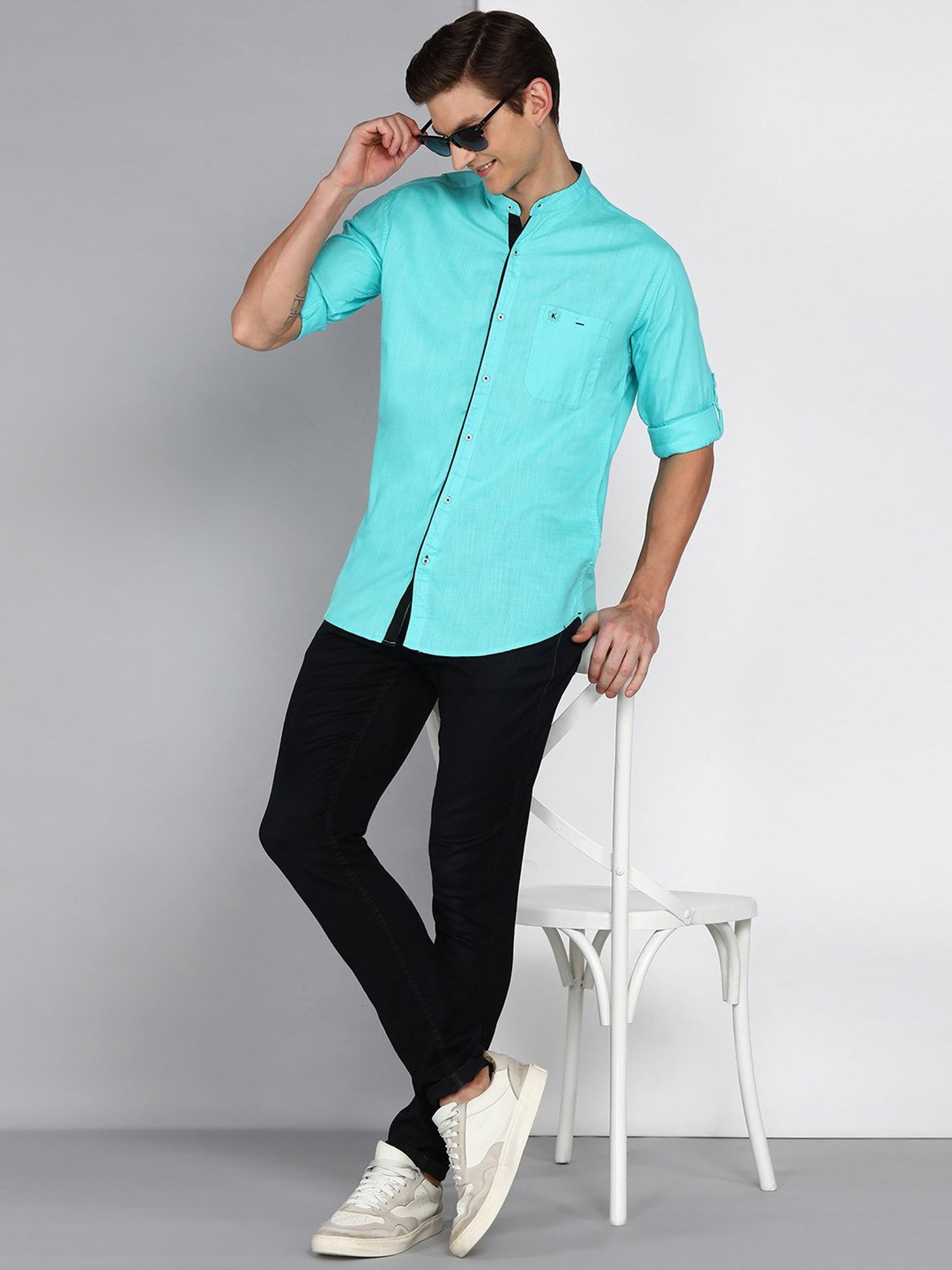 Kuons Avenue Turquoise Slim Fit Shirt
