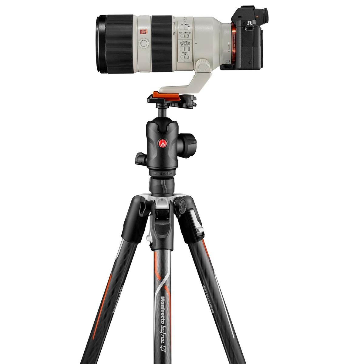 manfrotto befree gt travel carbon fiber tripod with 496 ball head for sony alpha cameras, twist locks, black