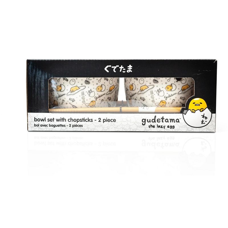 Seven20 Gudetama 2 Pack 4 inch Ceramic Bowl & Chopstick Set