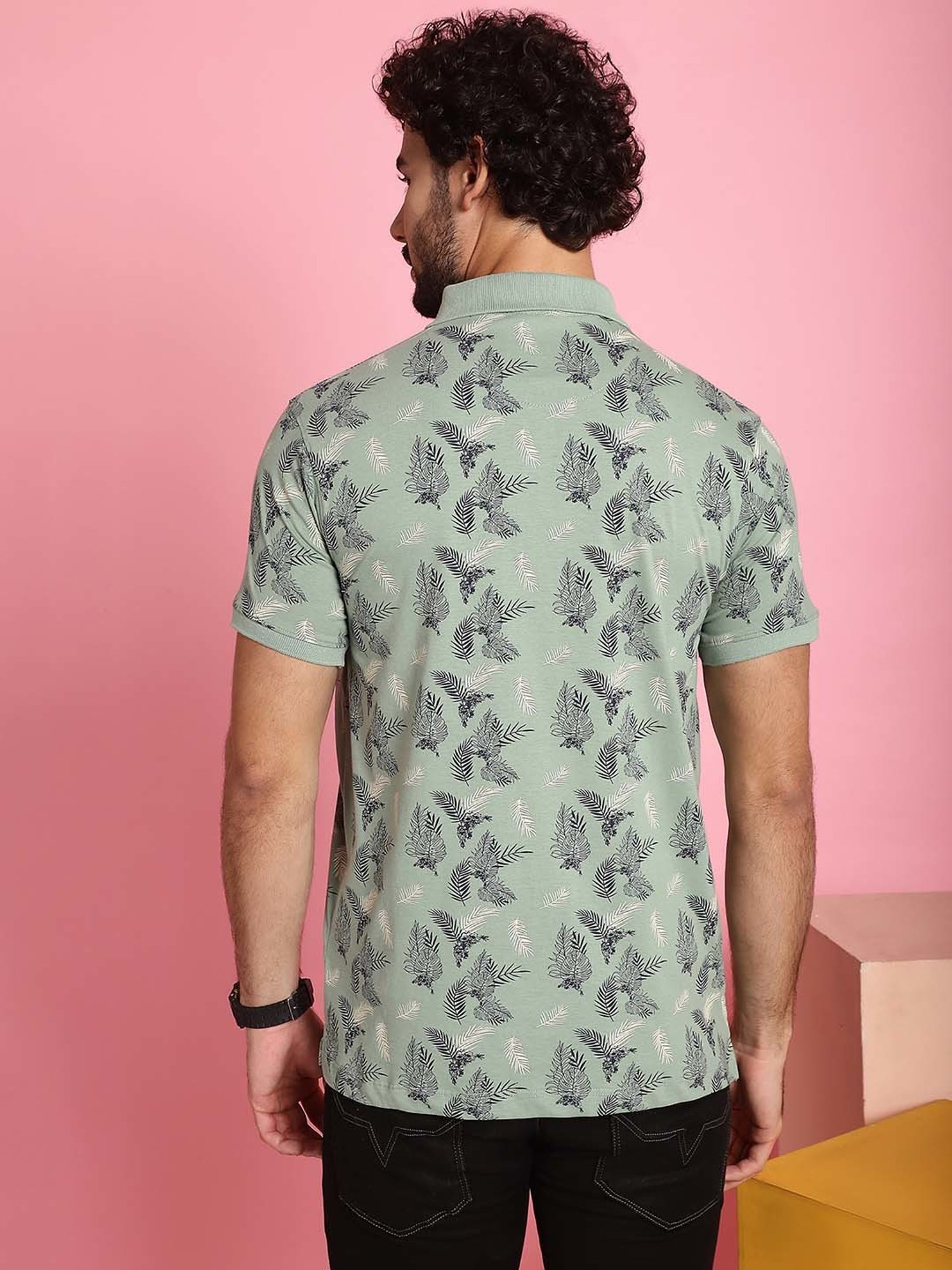 Venitian- Forbidden Clothing Sage Green Slim Fit Printed Polo T-Shirt