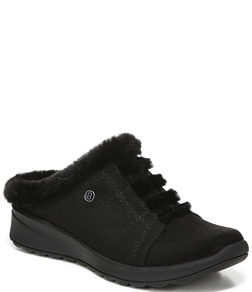 Bzees Golden Cozy Washable Slip-On Stretch Fabric Faux Fur Mules