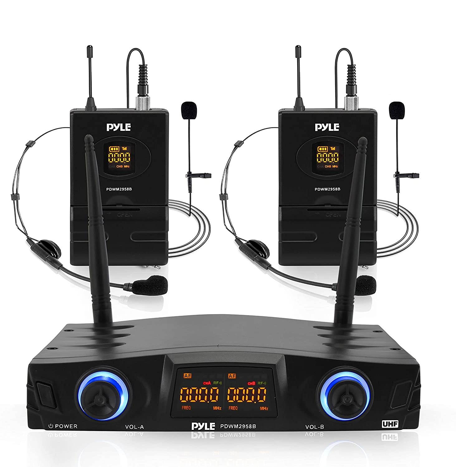 Pyle Compact Portable Dual Channel Wireless Microphone System Kit (2 Pack)