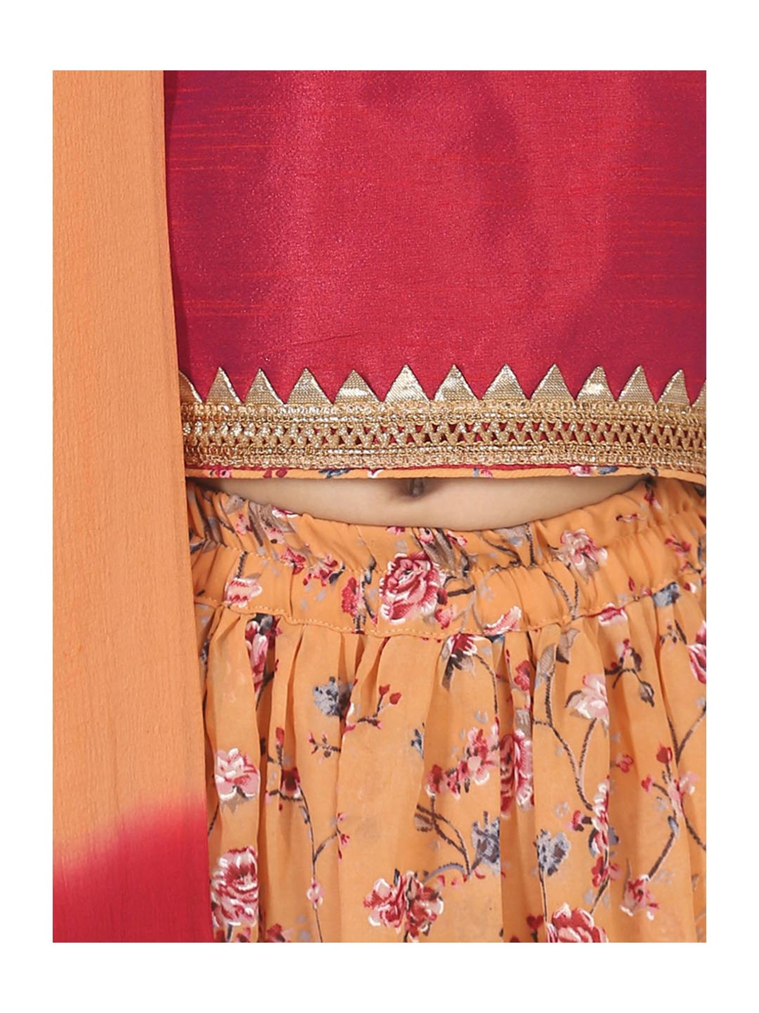 BownBee Kids Pink & Orange Printed Lehenga Choli With Dupatta