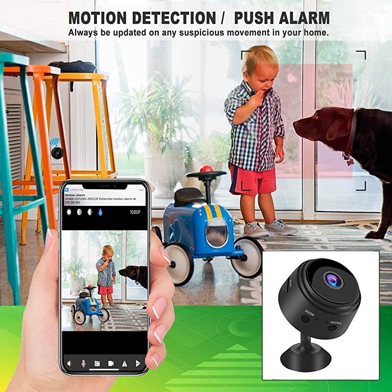 Hidden Spy Camera WiFi Small Wireless Video Camera Full HD 1080P Night Vision Motion Sensor Support SD Card for iPhone Android Video Detection Security Nanny Surveillance Cam