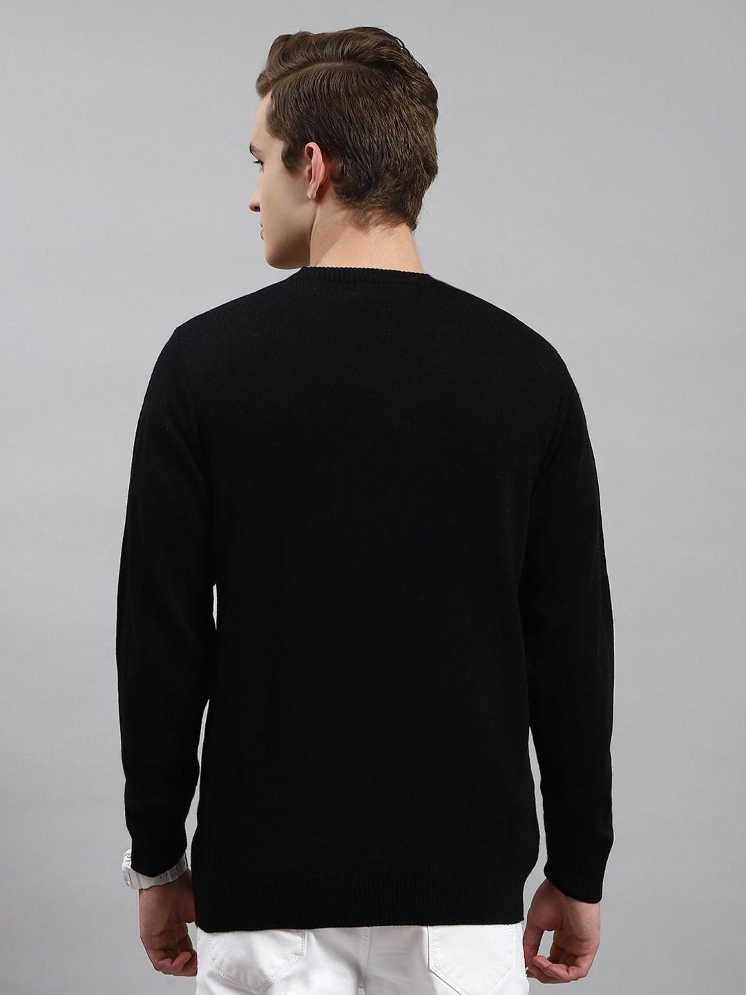 Monte Carlo Black Wool Blend Regular Fit Solid Pullover