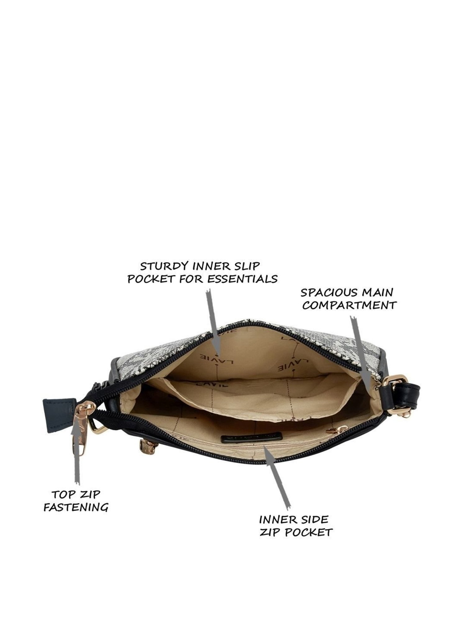 Lavie Black Textured Small Sling Handbag