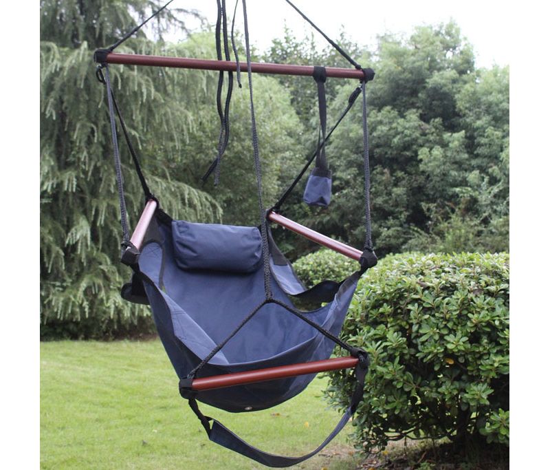 Sorbus Brazilian Double Hammock with Stand - Green, Blue Stripes