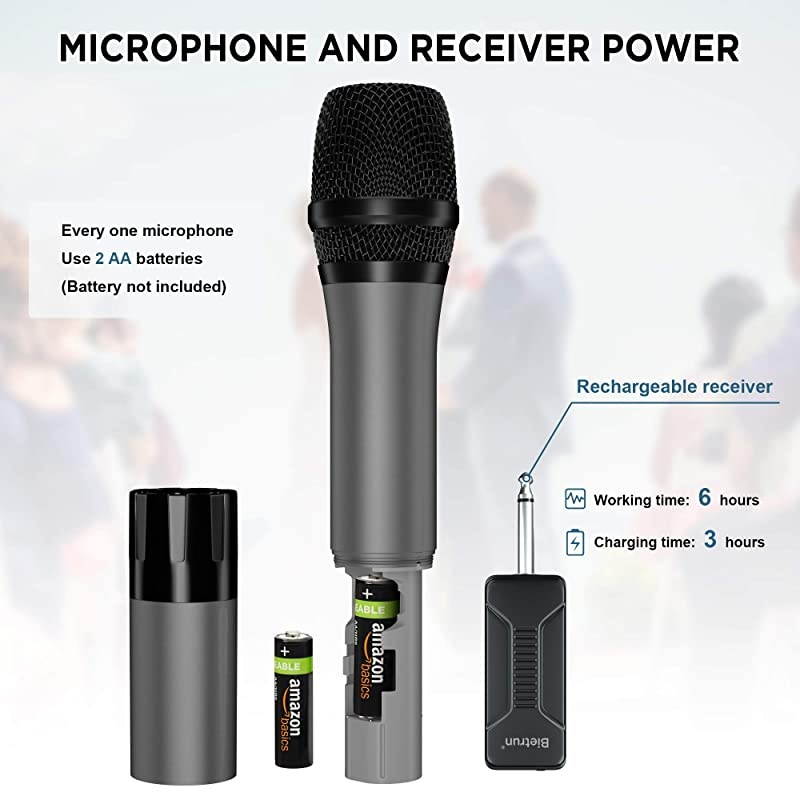 Microphone, Uhf Metal Dynamic Handheld Karaoke Mic, Rechargeable Receiver (Work 6hs), 160ft Range, for Karaoke Machine, Singing, Stage, Speaker, Amplifier, Mixer, iPhone, Camera, Laptop