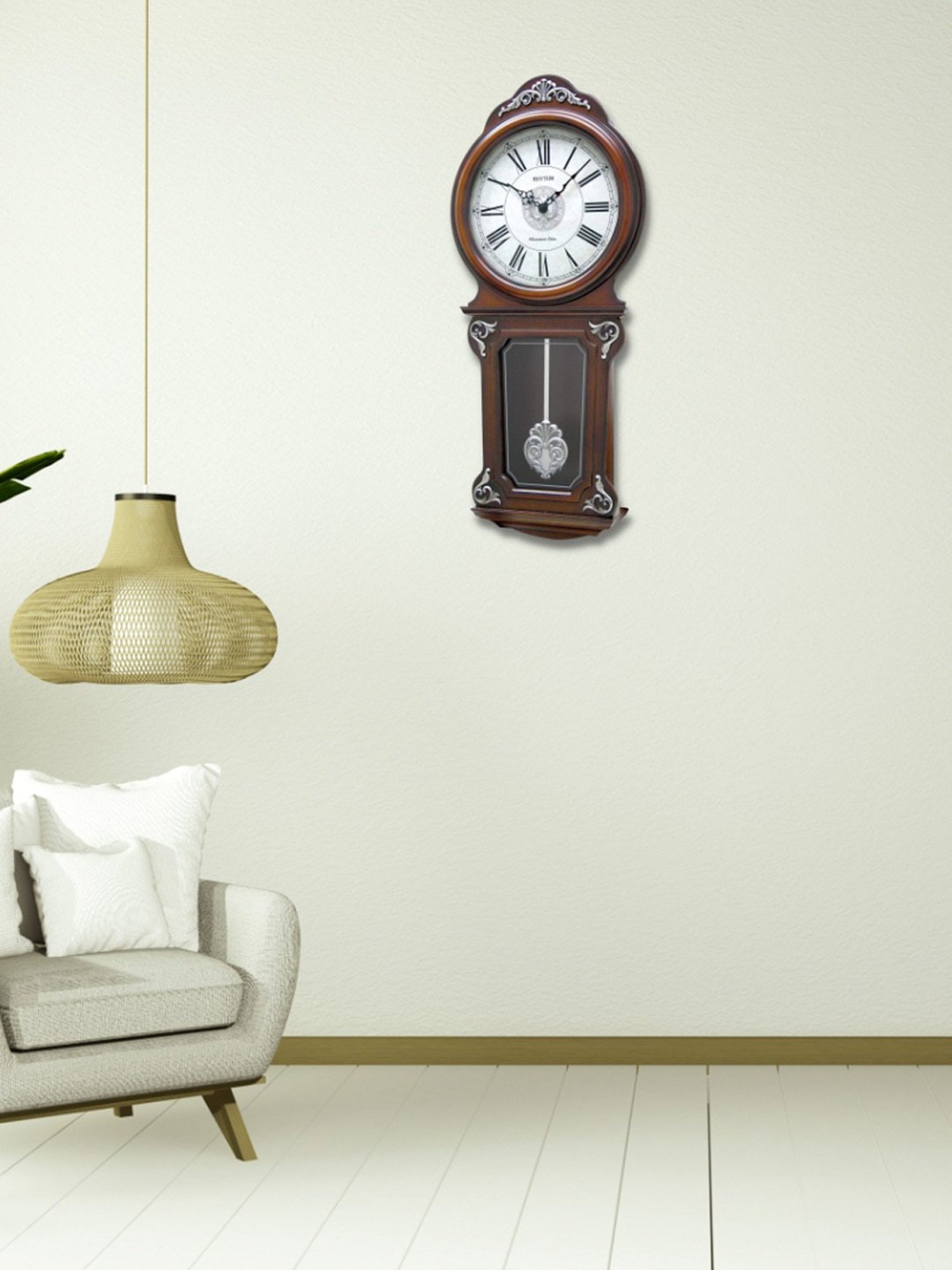 RHYTHM Dark Brown Wood Beautiful Vertical Wooden Wall Clock