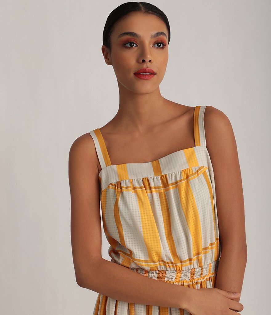 Donna Morgan Stripe Blouson Tiered Sleeveless Maxi Dress