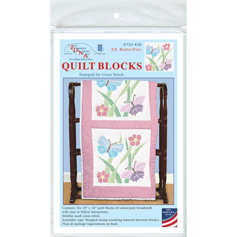 Jack Dempsey Stamped White Quilt Blocks 18"X18" 6/Pkg-XX Butterflies