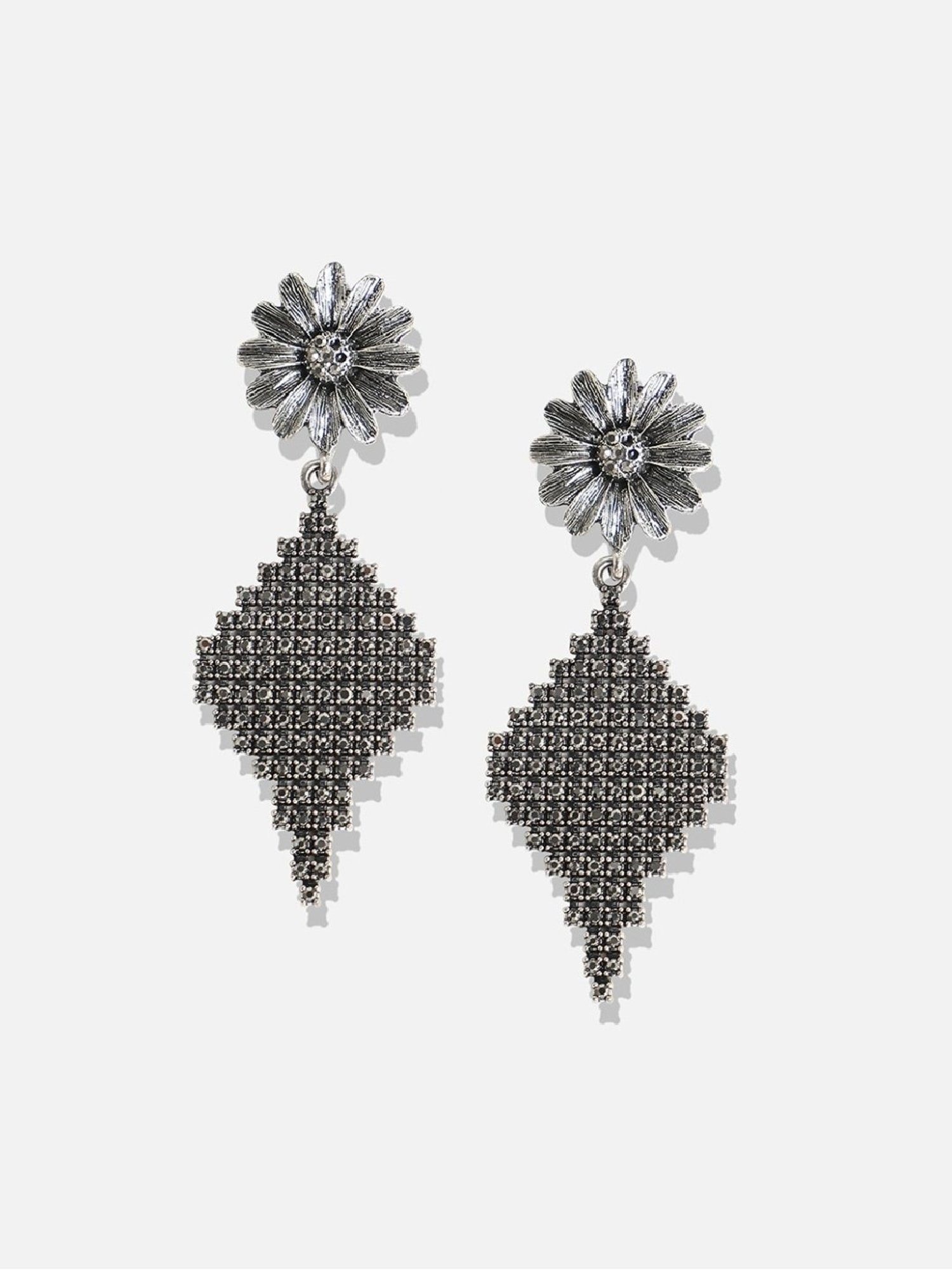 Sohi Women's Intricate Curve Daisy Drop Earrings  Silver