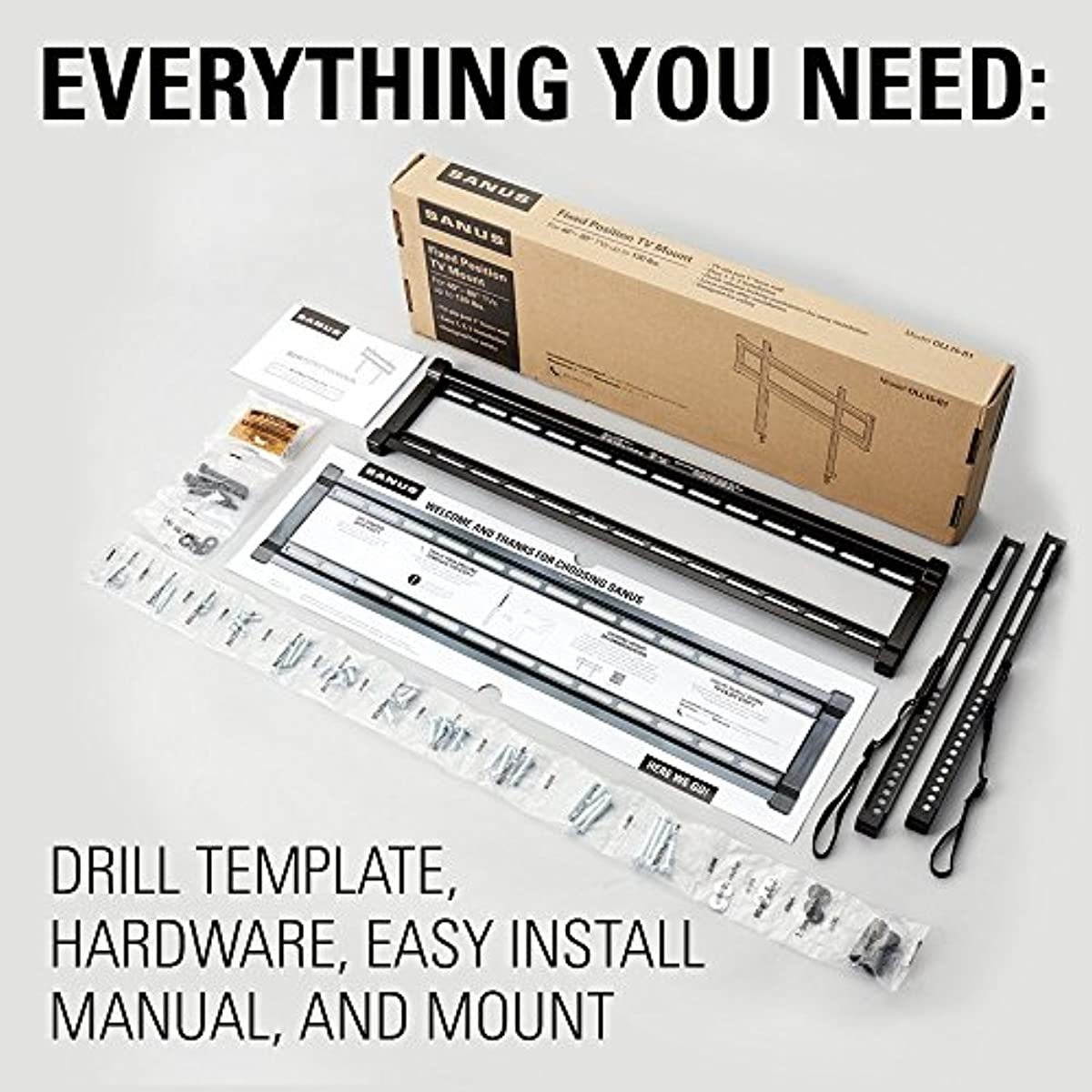 SANUS TV Wall Mount - Universal Low Profile Fixed TV Mount Bracket for 40" - 80" Flat Screen TVs - Features Slim 1&rdquo; Profile, 3 Step Easy Install - UL Certified- Hardware Included - OLL15-B1