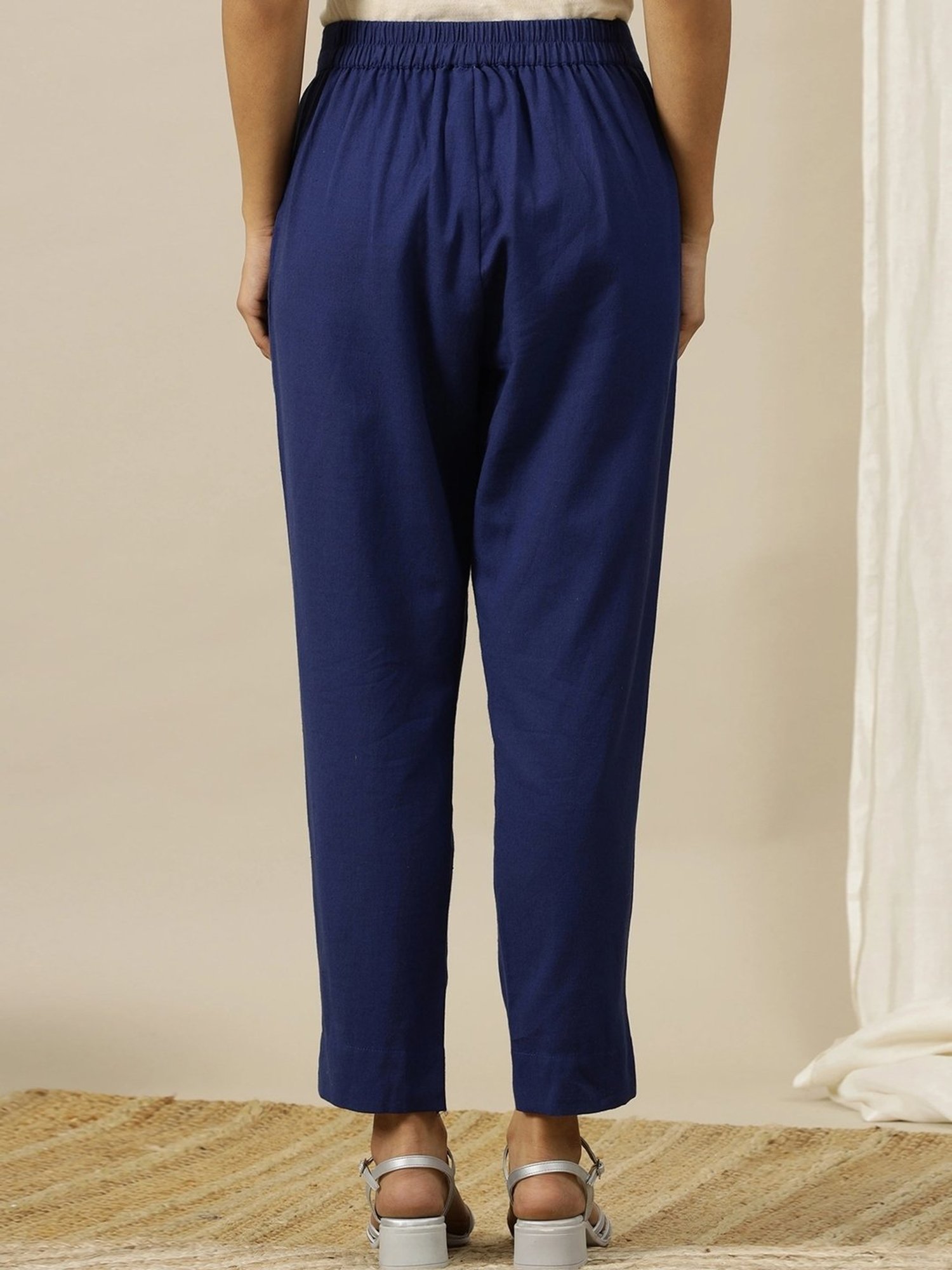 Aurelia Blue Cotton Plain Pants