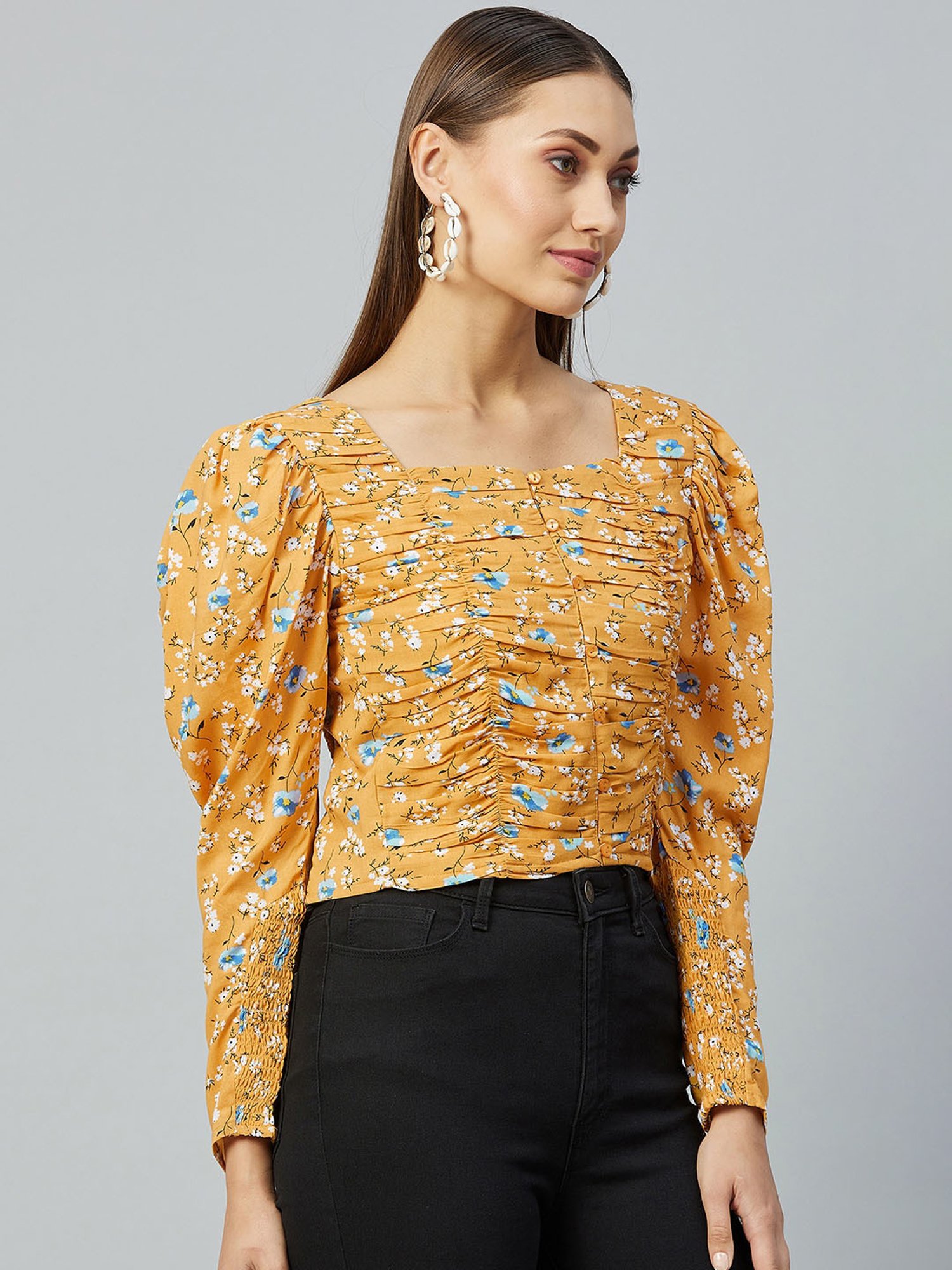Marie Claire Mustard Floral Print Top