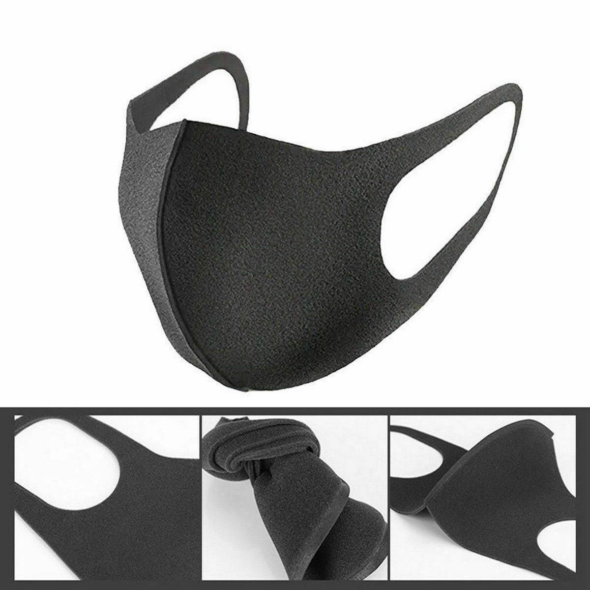 50 PCS Face Mask Black Washable Reusable Breathable Unisex Masks Cotton