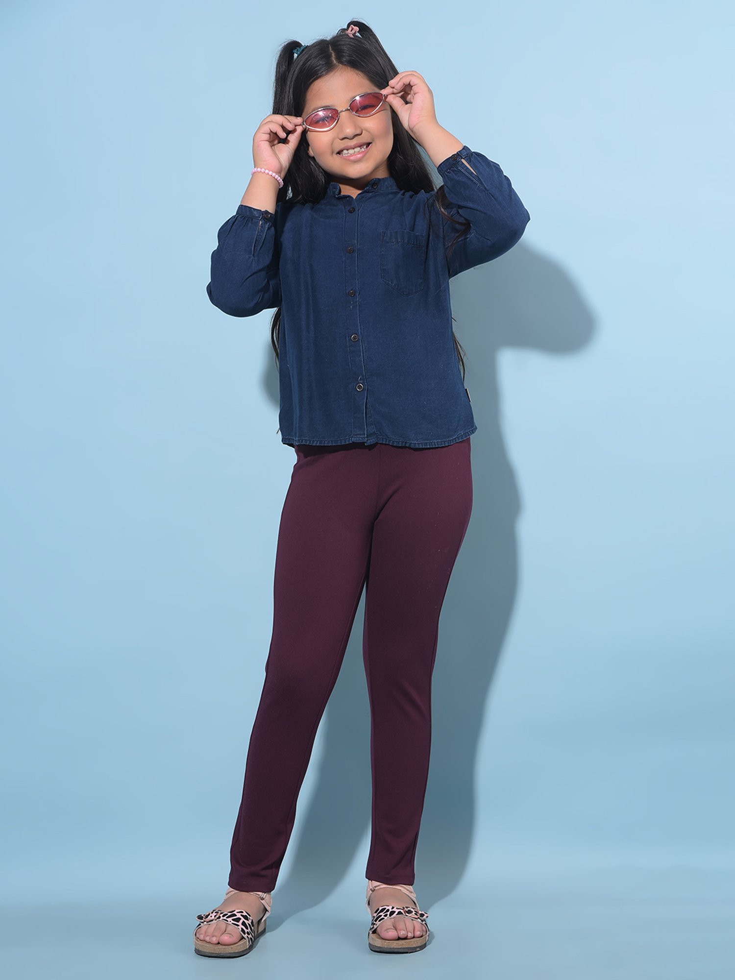 Crimsoune Club Girls Maroon Solid Treggings