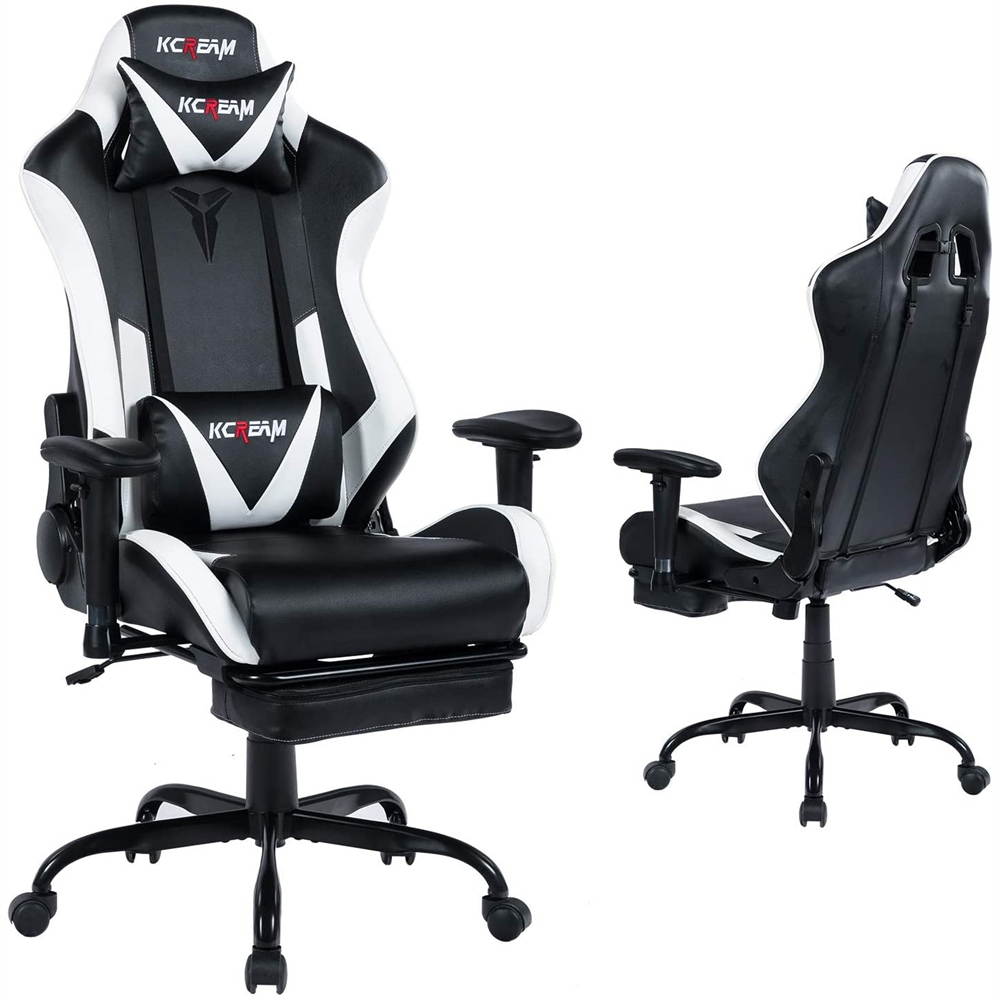 KCREAM PU Leather Swivel Chair Gaming Chair with Footrest Ergonomic Office Chair Headrest Lumbar Support Comfortable Large Size High Back Adjustable Reclining Computer Desk Chair