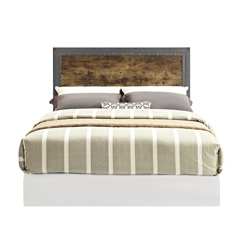 Queen Urban Industrial Wood and Metal Panel Headboard Brown - Saracina Home