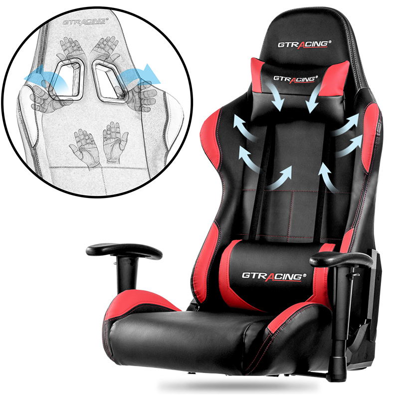 GTRACING Gaming Chair Ergonomic Racing Desk Chair PU Leather High-Back Adjustable Professional E-Sports Chair with Headrest and Lumbar Pillows GTBEE Series