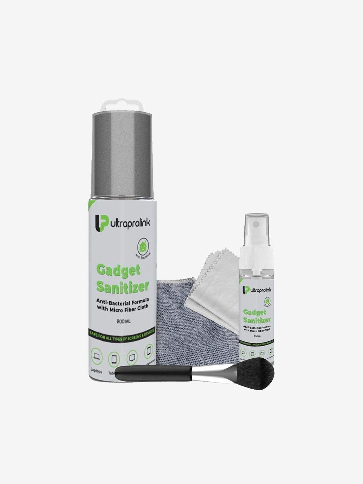 UltraProlink UM1027 Universal Screen Cleaning & Sanitizer Kit,200ml+20ml+2 Micro fibre Cloths+Brush