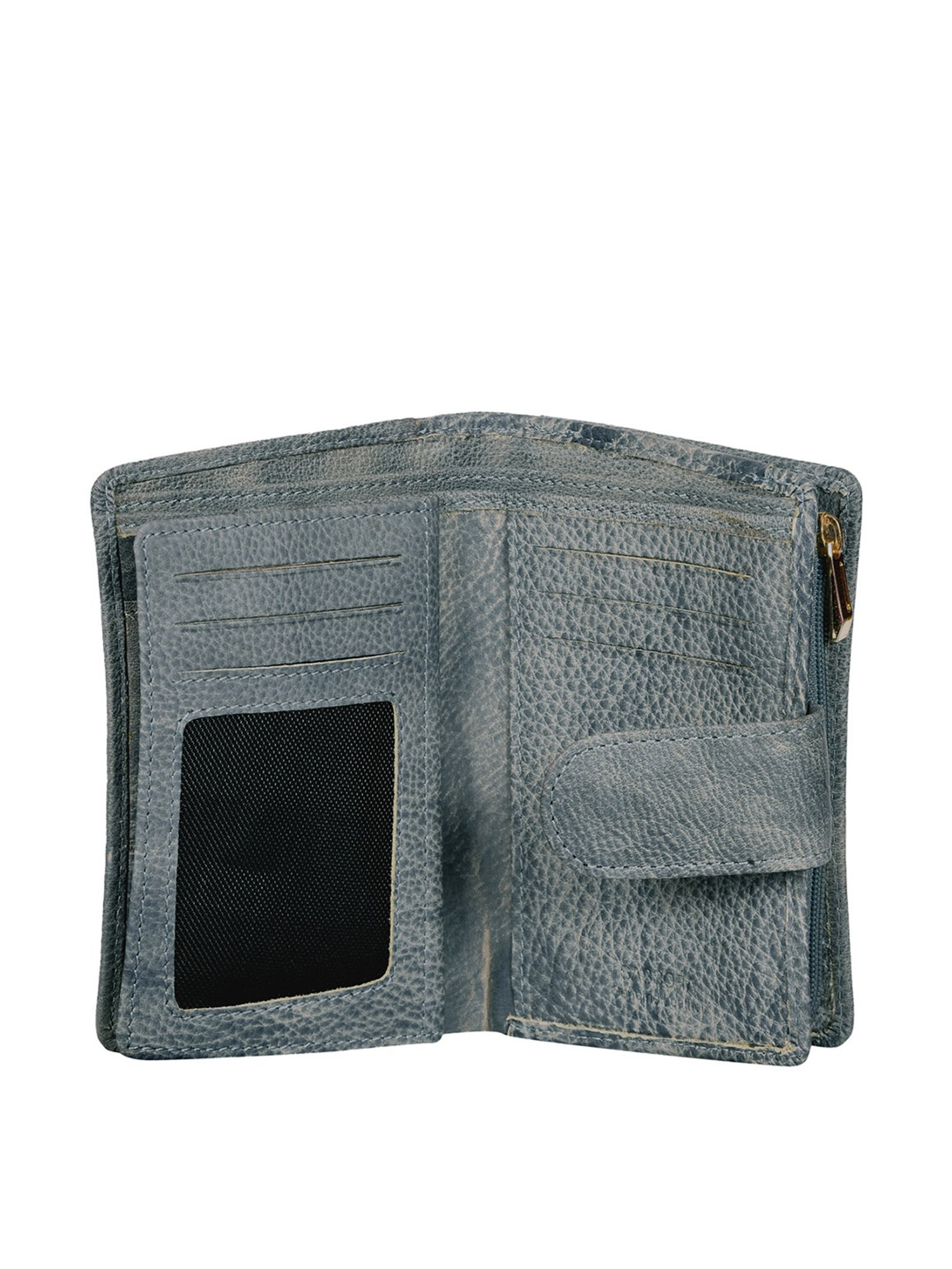 SASSORA Blue Textured Rfid Tri-Fold Wallet for Women